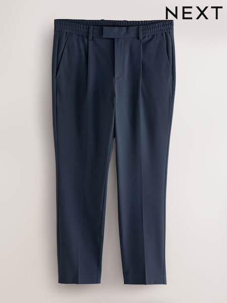 Navy Blue Slim Fit Smart Stretch Trousers With Internal Drawcord (AN9992) | £36