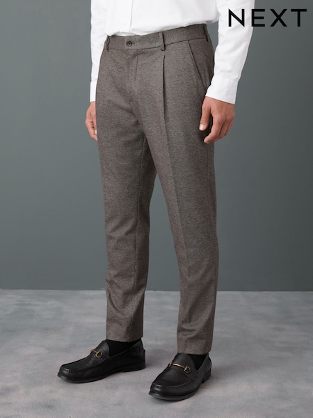 Brown Slim Fit Smart Elasticated Back Textured Trousers with Stretch (AN9996) | £35