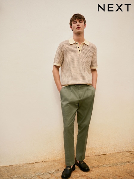 Sage Green Regular Tapered Fit Smart Cotton Chinos with Elasticated Back and Stretch (AP0167) | £35