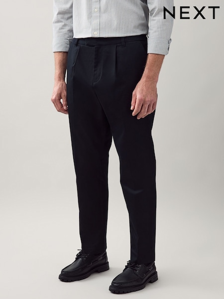 Black Regular Tapered Fit Smart Cotton Chinos with Elasticated Back and Stretch (AP0177) | £35