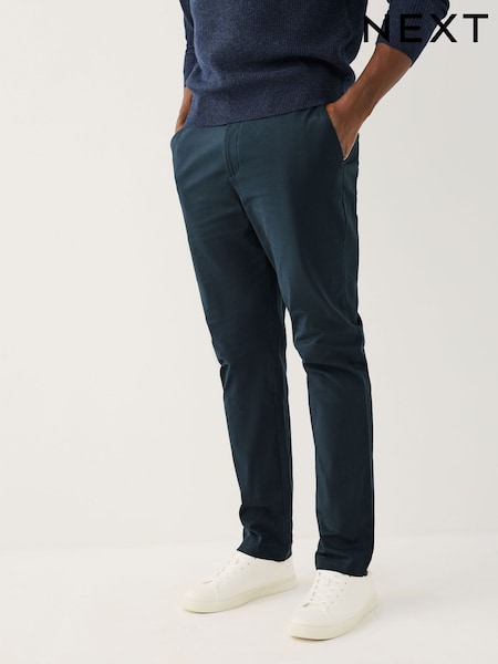 Navy Muscle Fit Smart Cotton TENCEL™ Lyocell Blend Chinos With Comfort Waistband (AP0181) | £35