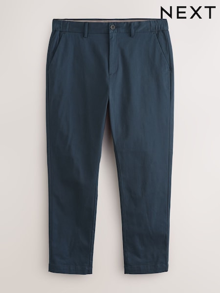 Navy Blue Slim Fit Smart Cotton Tencel Blend Chinos With Stretch (AP0182) | £35