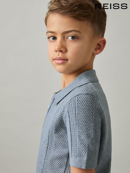 Reiss Airforce Blue Texas 3-9 yrs Textured-Knit Half-Zip Polo Shirt (AP0258) | £38