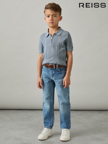 Reiss Airforce Blue Texas 9-13 yrs Textured-Knit Half-Zip Polo Shirt (AP0261) | £42