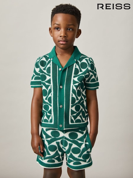 Reiss Green/White Edmonds 9-13 yrs Abstract-Pattern Towelling Shirt (AP0277) | £46