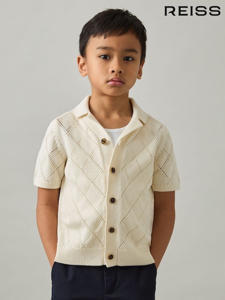Reiss Off White Filby Cotton-Blend Diamond Knit Shirt (AP0311) | £42