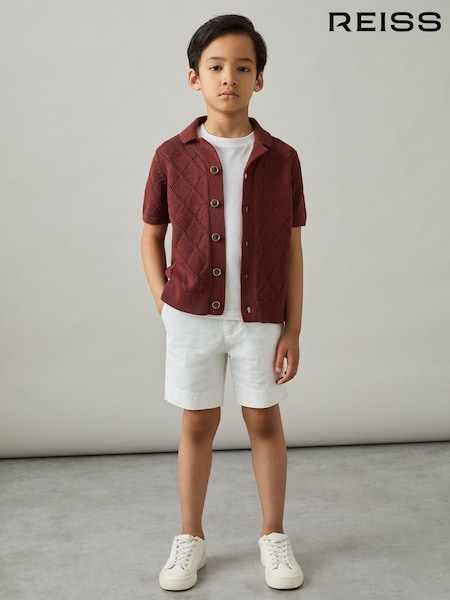 Reiss Paprika Red Filby Cotton-Blend Diamond Knit Shirt (AP0316) | £42