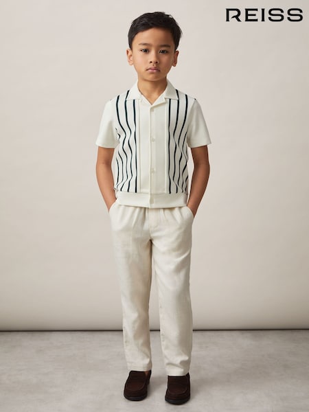 Reiss Off White/Green Chaplin 3-9 yrs Stripe Cuban Collar Shirt (AP0325) | £34