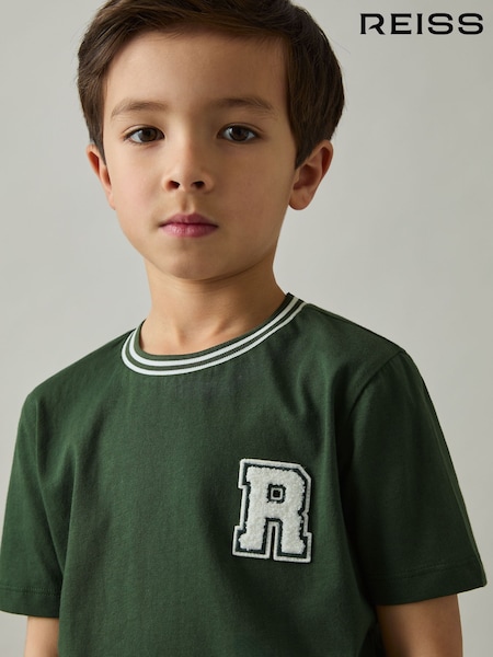 Reiss Green Palmers 9-13 yrs Cotton Letter-Patch T-Shirt (AP0327) | £18