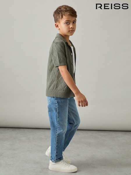 Reiss Dark Sage Filby 9-13 yrs Cotton-Blend Diamond Knit Shirt (AP0365) | £46