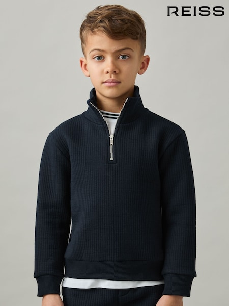 Reiss Navy Ashby 9-13 yrs Cotton-Blend Half-Zip Funnel-Neck Jumper (AP0376) | £42