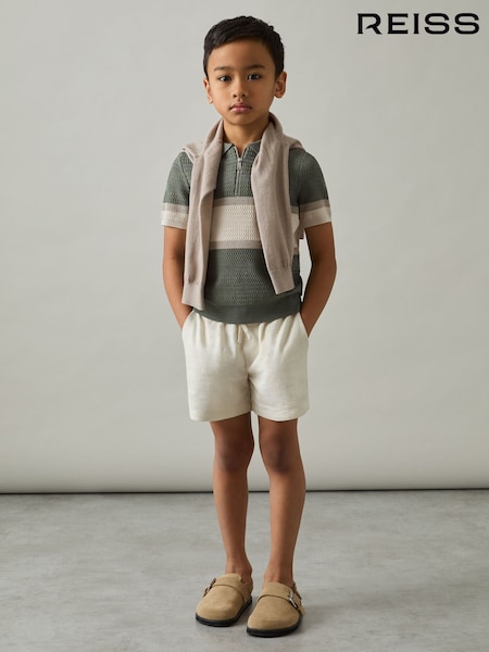 Reiss Sage Green Grove 3-9 yrs Textured Colour-Block Polo Shirt (AP0378) | £36