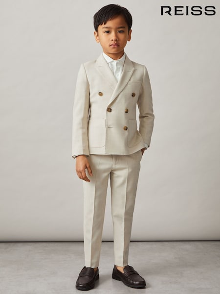 Reiss Stone Belmont 9-13 yrs Double-Breasted Textured Blazer With Wool (AP0381) | £108