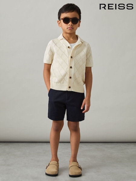 Reiss Off White Filby 9-13 yrs Cotton-Blend Diamond Knit Shirt (AP0383) | £46