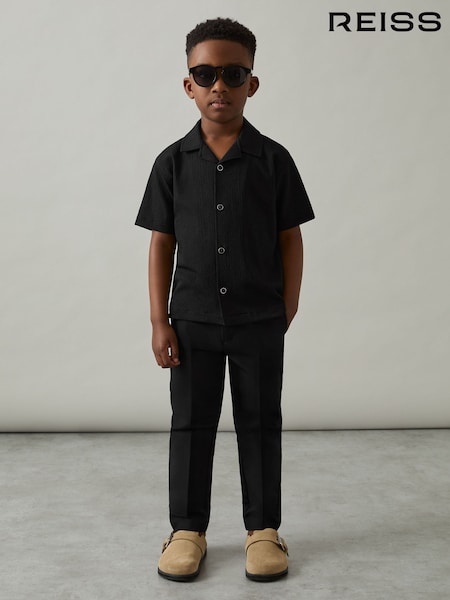 Reiss Black Hunt 3-9 yrs Textured Cuban Collar Shirt (AP0385) | £24