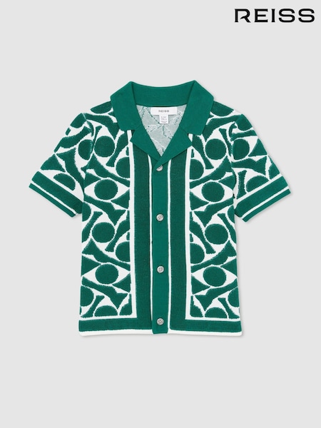 Reiss Green/White Edmonds 13-14 yrs Abstract-Pattern Towelling Shirt (AP0399) | £48