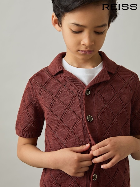 Reiss Paprika Red Filby 9-13 yrs Cotton-Blend Diamond Knit Shirt (AP0405) | £46