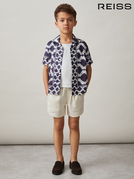 Reiss Blue Maki Abstract Print Cuban Collar Shirt (AP0413) | £42