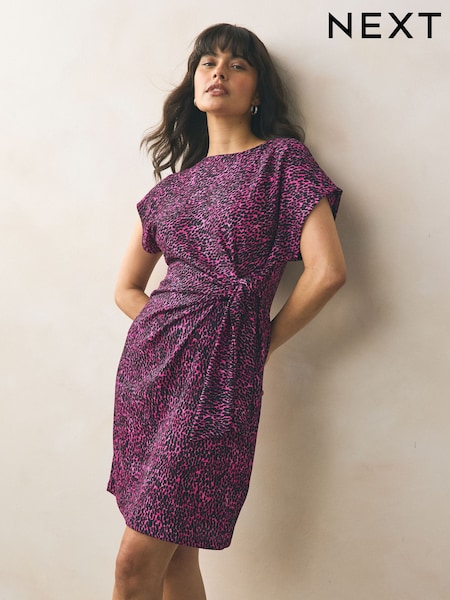 Pink Leopard Textured Drape Tie Front Mini Dress (AP0612) | £30