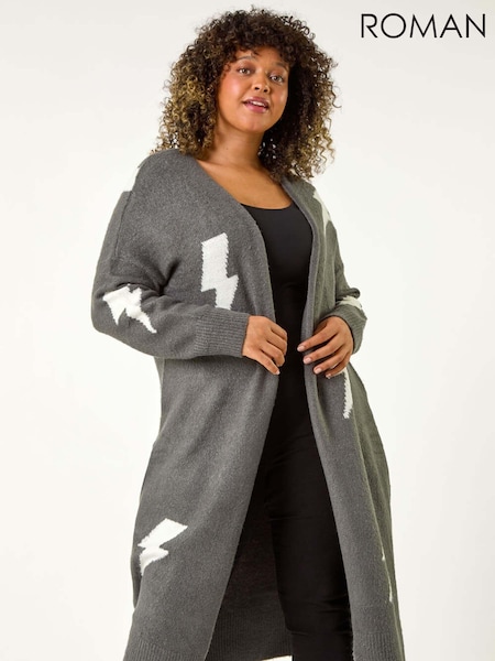 Roman Grey Curve Printed Longline Cardigan (AP0648) | £55