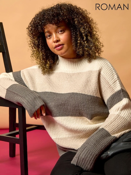 Roman Natural Curve Colour Block Stripe Knit Jumper (AP0654) | £48