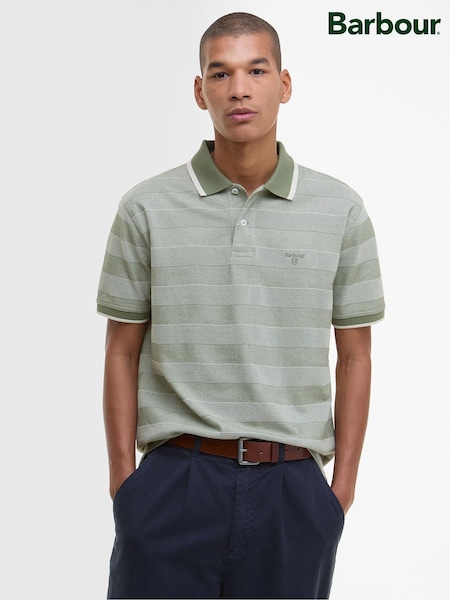 Barbour® Green Branton Stripe 100% Cotton Polo Shirt (AP0829) | £70