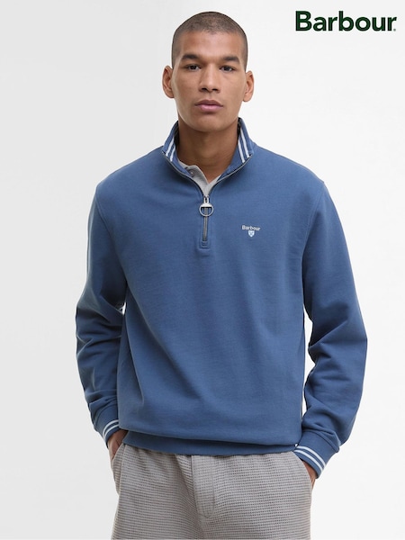 Barbour® Blue Rosford Half Zip 100% Cotton Sweatshirt (AP0833) | £109