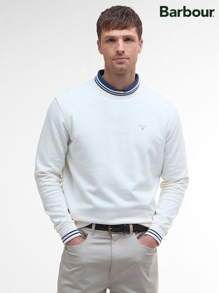 Barbour® White Rosford Crewneck 100% Cotton Sweatshirt (AP0851) | £90
