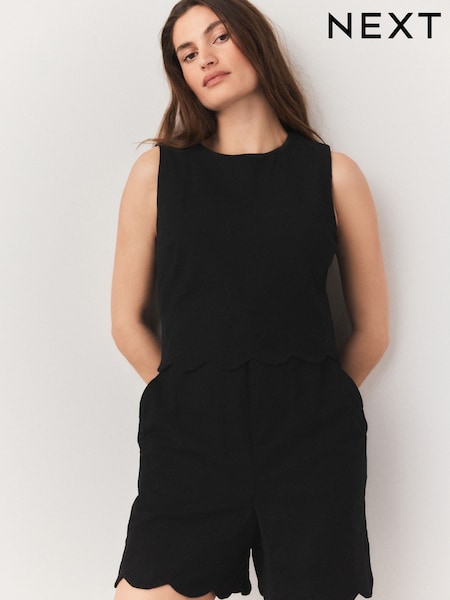 Black Sleeveless Scallop Edged Playsuit (AP0855) | £45