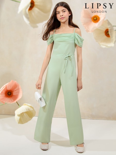 Lipsy Mint Green Bardot Occasion Jumpsuit (10-16yrs) (AP0877) | £35 - £41