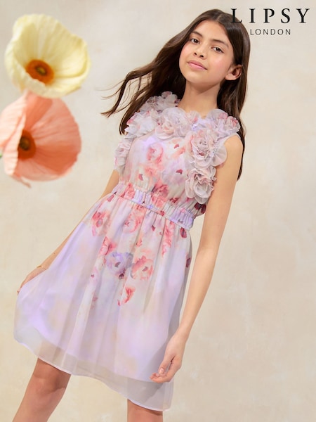 Lipsy Lilac Purple 3D Corsage Mini Dress (5-16yrs) (AP0878) | £48 - £56