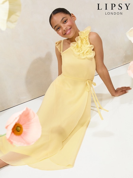 Lipsy Buttermilk Yellow Teen One Shoulder Corsage Occasion Dress (10-16yrs) (AP0880) | £45 - £51