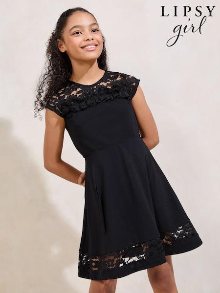 Lipsy Black Lace Frill Dress (5-16yrs) (AP0886) | £34 - £42