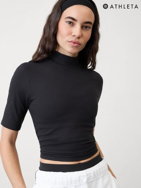 Athleta Black Signature Rib Turtleneck T-Shirt (AP0904) | £40