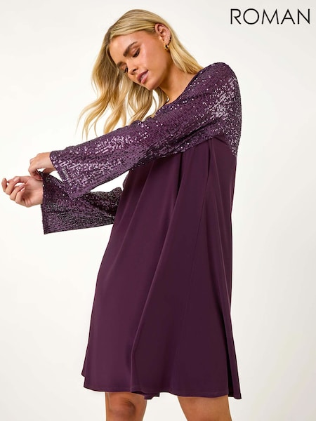 Roman Purple Petite Contrast Sequin Shift Stretch Dress (AP0910) | £58
