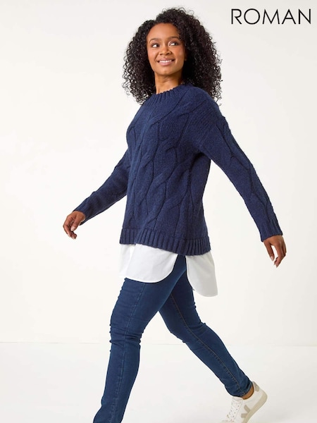 Roman Blue Petite Cable Detail Shirt Jumper (AP0914) | £48