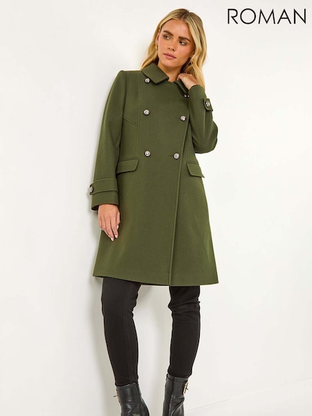 Roman Green Petite Double Breasted Military Coat (AP0979) | £85