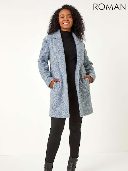 Roman Blue Petite Textured Boucle Coat (AP0984) | £70