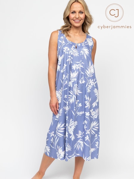 Cyberjammies Blue Nora Rose Woven Long Nightdress (AP1027) | £40