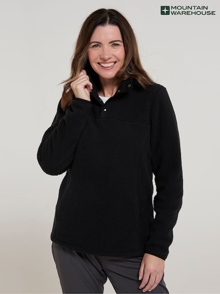 Mountain Warehouse Black Womens Monsal Button Neck Fleece (AP1043) | £36