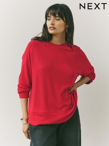 Cherry Red Cosy Soft Touch Long Sleeve Crewneck Jumper Top (AP1056) | £25