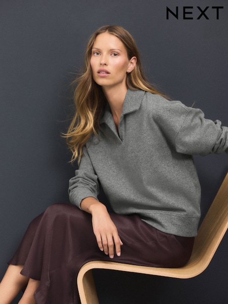 Charcoal Grey Supersoft Cosy Rib Knitted Rugby Polo Neck Jumper (AP1058) | £30