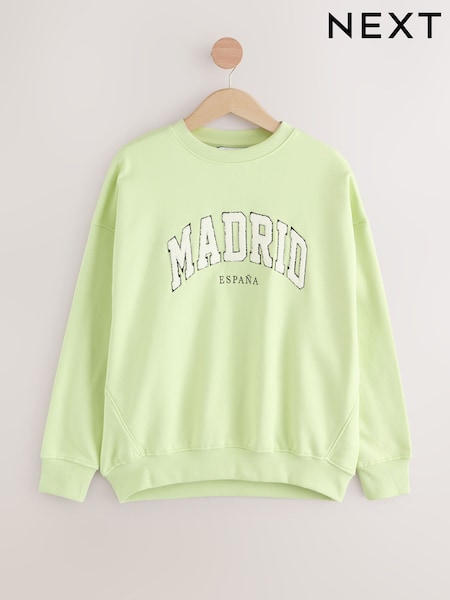 Lime Green Madrid Spain Relaxed Fit Boucle Summer City Graphic Print Sweatshirt (AP1071) | £26