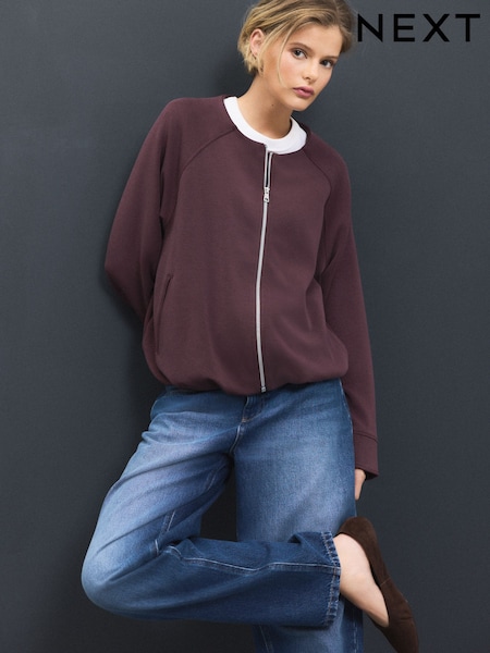 Plum Purple Slinky Soft Touch Zip Through Bubble Hem Harrington Jacket (AP1072) | £46