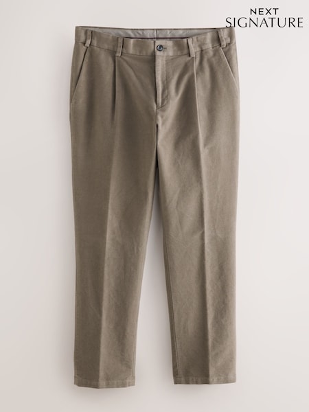 Mushroom Brown Regular Fit Smart Signature Emmetex Moleskin Italian Fabric Chino Trousers (AP1090) | £60
