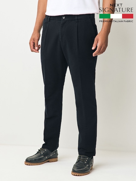 Navy Regular Fit Smart Signature Emmetex Moleskin Italian Fabric Chino Trousers (AP1091) | £60