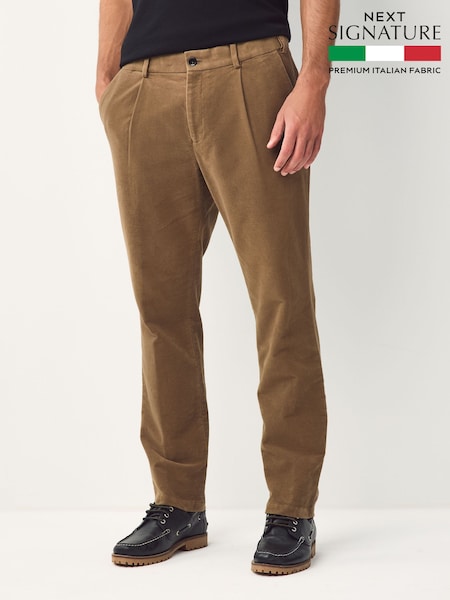 Tan Brown Regular Fit Smart Signature Emmetex Moleskin Italian Fabric Chino Trousers (AP1093) | £60