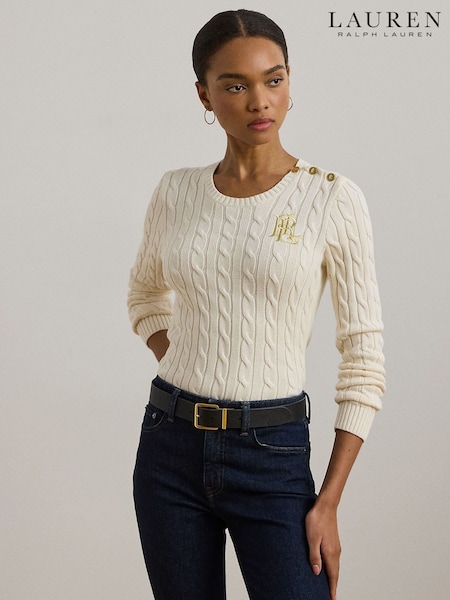 Lauren Ralph Lauren Button Trim Cable Knit 100% Cotton Jumper (AP1128) | £179