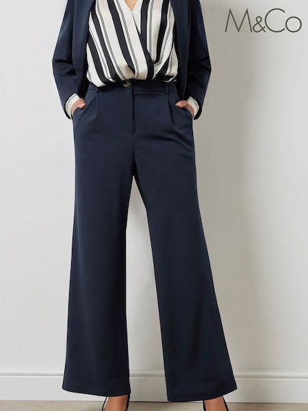 M&Co Blue Scuba Wide Leg Trousers (AP1141) | £39