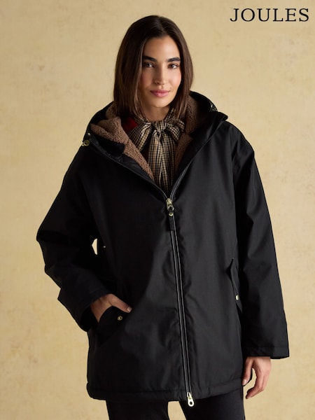 Joules Coverwell Black Waterproof Fleece Lined Coat (AP1229) | £129